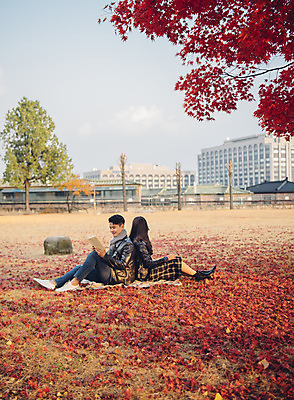 포토 JPG 주간 전신 커플 여자 남자 단풍 낙엽 데이트 앉기 20대 성인 야외 옆모습 책 독서 다정 등맞대기 가을 도서관 가죽자켓 성인만 국내포토 자연요소 계절 교육 뷰포인트 컨셉 잎 관계 모션 사람 청년 재킷 파일형식