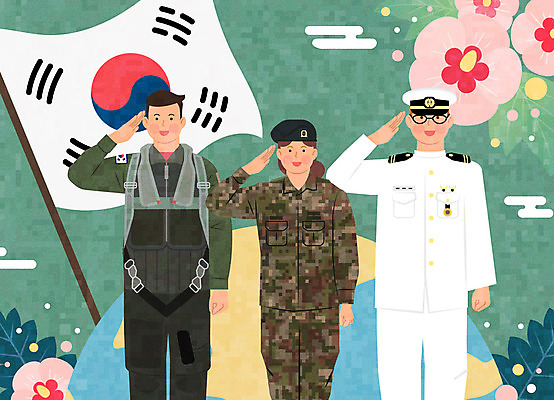 여자 남자 지구 일러스트 군대 상반신 성인 세명 컬러풀 군인 태극기 공군 군복 해군 육군 무궁화 경례 국군 국군의날 성인만 국내일러스트 AI파일 직업 꽃 컬러 유니폼 사람 인사 국기 파일형식 벡터 법정기념일