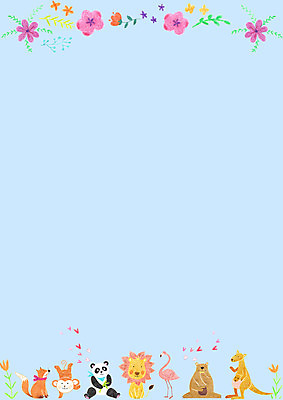 PSD 교육 꽃 일러스트 곰 프레임 사람없음 파란색 원숭이 사자 판다 편지 플라밍고 편지지 여우 캥거루 에듀 에듀케이션 프레임일러스트 스쿨팩 국내일러스트 식물 동물 컬러 포유류 조류 파일형식