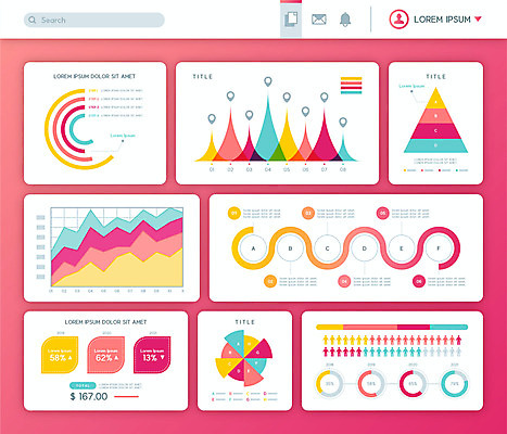 선 일러스트 수치 그래프 사람없음 빨간색 인포그래픽 정보 막대그래프 심플 원그래프 엘리먼트 곡선그래프 국내일러스트 AI파일 컬러 파일형식 벡터