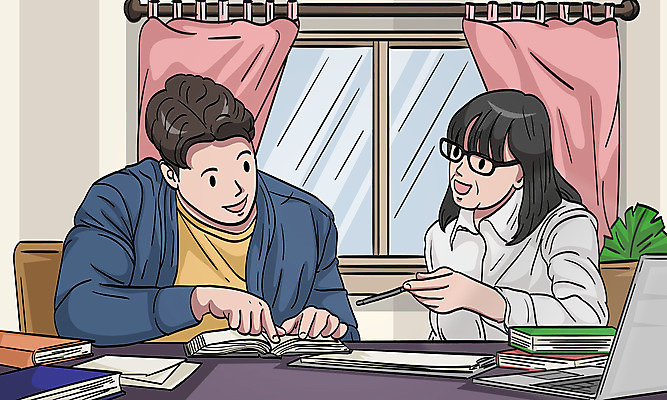 학생 여자 남자 안경 의자 일러스트 청소년 수업 상반신 성인 두명 책 공책 커튼 책상 수능대비 국내일러스트 AI파일 잡화 교육 가구 문구용품 사람 수능 파일형식 벡터