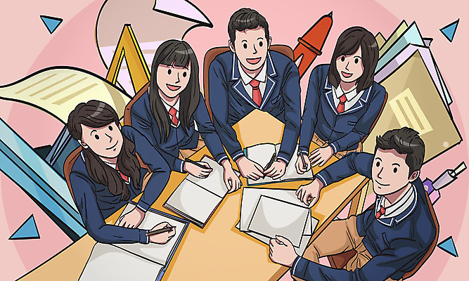 전신 학생 여자 남자 교복 일러스트 청소년 여러명 스터디 연필 공책 수능 책상 수험생 수능대비 베이지색 십대만 국내일러스트 AI파일 옷 컬러 가구 다수 고등학생 문구용품 학용품 사람 학습 필기구 시험 파일형식 벡터