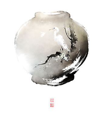 PSD 나무 문양 잎 일러스트 캘리그라피 조류 붓터치 사람없음 나뭇가지 도자기 동양화 번짐 낙관 화조화 국내일러스트 식물 동물 미술 파일형식 효과