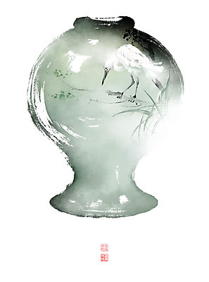 PSD 나무 문양 잎 일러스트 캘리그라피 조류 붓터치 사람없음 나뭇가지 도자기 풀 동양화 번짐 낙관 화조화 국내일러스트 식물 동물 미술 파일형식 효과