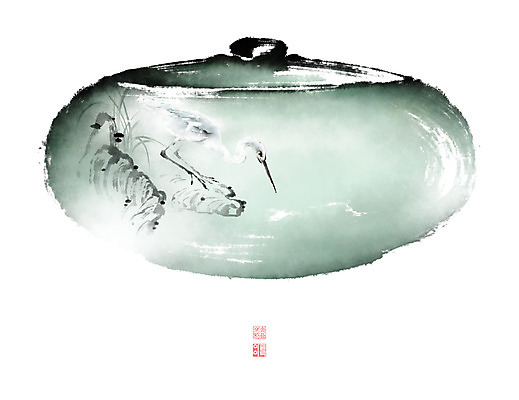 PSD 문양 잎 일러스트 캘리그라피 조류 붓터치 사람없음 바위 나뭇가지 도자기 풀 왜가리 동양화 번짐 낙관 화조화 국내일러스트 나무 식물 동물 미술 돌_바위 파일형식 효과