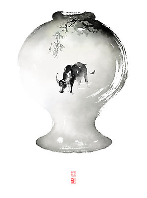 PSD 나무 문양 잎 일러스트 캘리그라피 붓터치 뿔 사람없음 걷기 나뭇가지 도자기 소 동양화 번짐 낙관 영모화 국내일러스트 식물 포유류 모션 미술 그림 파일형식 효과