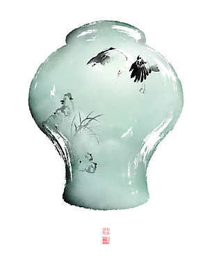 PSD 문양 날개 일러스트 캘리그라피 조류 붓터치 사람없음 바위 비행 도자기 풀 동양화 번짐 낙관 황새 화조화 국내일러스트 식물 동물 미술 돌_바위 파일형식 효과