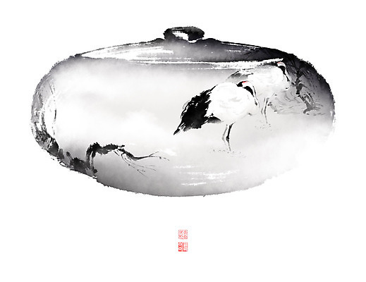 PSD 나무 문양 잎 두마리 일러스트 캘리그라피 조류 붓터치 휴식 사람없음 학 바위 나뭇가지 잠 도자기 쌍 수면 동양화 번짐 낙관 화조화 국내일러스트 식물 동물 컨셉 2 미술 물 돌_바위 파일형식 효과