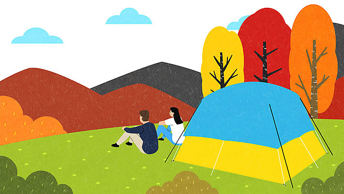 전신 PSD 여자 남자 일러스트 단풍나무 텐트 두명 노란색 주황색 캠핑 가을 은행나무 국내일러스트 나무 계절 컬러 단풍 레저 캠핑도구 사람 파일형식