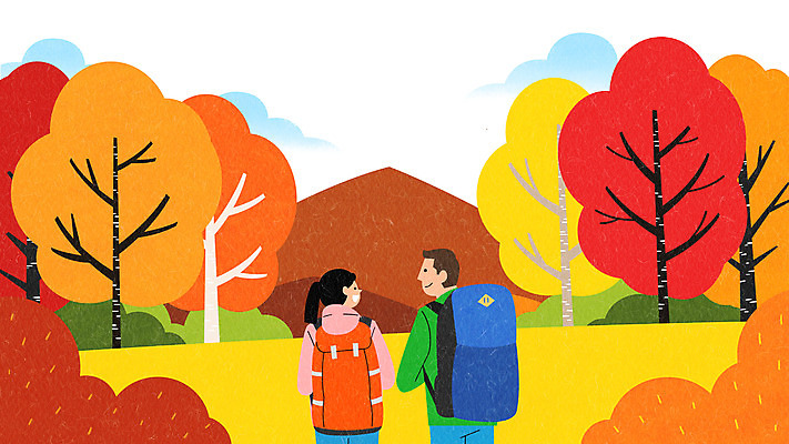 PSD 여자 남자 일러스트 단풍나무 상반신 두명 노란색 주황색 트래킹 캠핑 가을 은행나무 국내일러스트 나무 계절 컬러 단풍 레저 사람 파일형식