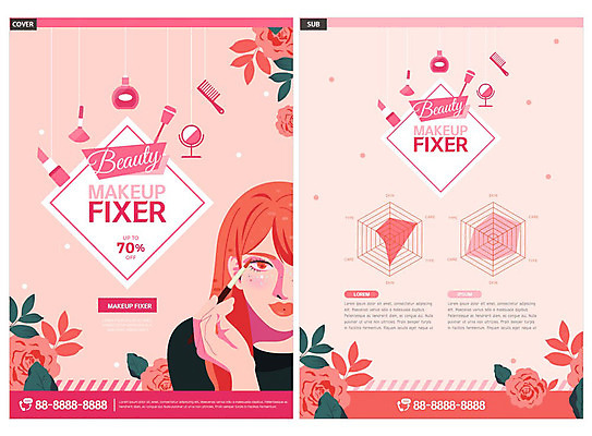 템플릿 여자 ZIP 리플렛 분홍색 한명 팜플렛 뷰티 장미 화장품 전단템플릿 전단 여자한명만 인디자인 INDD 메이크업픽서 이미지템플릿 1 꽃 컬러 사람 홍보물 여자만 파일형식