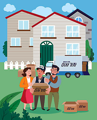 전신 부부 여자 남자 일러스트 주택 성인 세명 파란색 이사 직원 이삿짐 이삿짐센터 성인만 포장이사 손없는날 이사트럭 이사업체 국내일러스트 AI파일 커플 컬러 사람 건물 트럭 민속신앙 파일형식 벡터