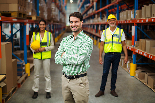 포토 JPG 해외이미지 전신 남자 중년 50대 실내 서기 들기 상반신 20대 앞모습 옆모습 세명 팔짱 물류창고 해외202009 해외포토 뷰포인트 모션 사람 청년 성인 내부 창고 파일형식