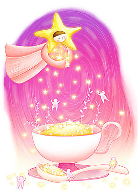 PSD 식물 별 줄기 백그라운드 일러스트 상상 잔 요정 세로 반짝임 판타지 비행 커피잔 티스푼 별님 가상인물 국내일러스트 자연요소 식기 커피 모션 숟가락 파일형식