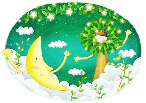 PSD 나무 식물 구름 별 줄기 백그라운드 일러스트 상상 요정 가로 반짝임 판타지 달 가상인물 국내일러스트 자연요소 모션 파일형식