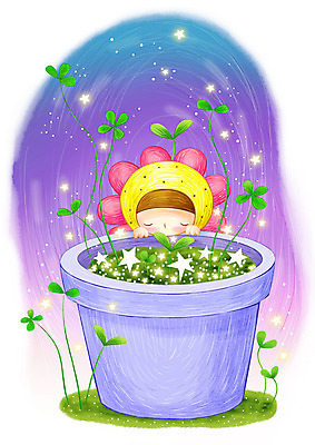 PSD 식물 별 화분 줄기 백그라운드 일러스트 상상 요정 세로 반짝임 판타지 새싹 네잎클로버 가상인물 국내일러스트 자연요소 모션 클로버 파일형식