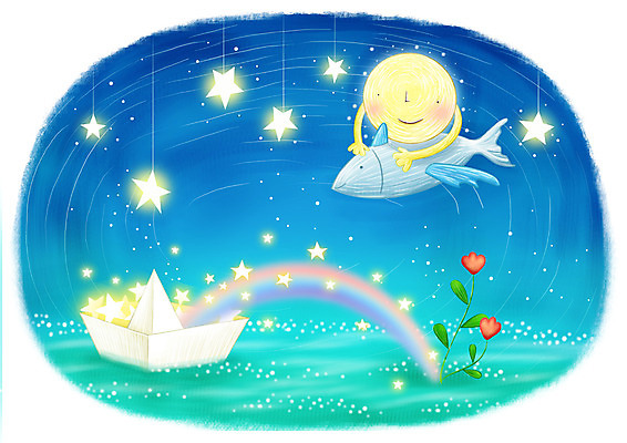 PSD 식물 동물 척추동물 꽃 별 바다 백그라운드 무지개 일러스트 상상 어류 사람없음 가로 반짝임 판타지 달 비행 종이배 국내일러스트 자연요소 모션 수중동물 종이접기 파일형식