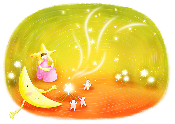 PSD 별 백그라운드 일러스트 상상 요정 따뜻함 가로 반짝임 판타지 달 연기 모닥불 가상인물 국내일러스트 자연요소 모션 불 파일형식