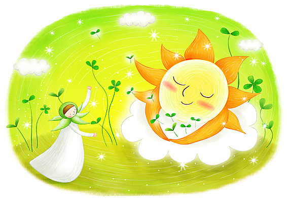 PSD 구름 백그라운드 일러스트 상상 요정 가로 반짝임 판타지 태양 새싹 네잎클로버 가상인물 국내일러스트 자연요소 식물 모션 클로버 파일형식