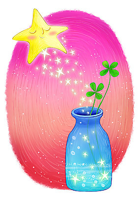 PSD 식물 별 백그라운드 일러스트 상상 세로 반짝임 판타지 네잎클로버 병 물병 국내일러스트 자연요소 식기 모션 클로버 물통 파일형식