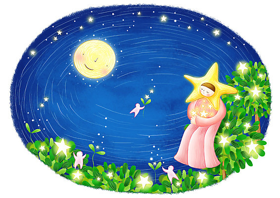 PSD 나무 식물 별 백그라운드 일러스트 상상 나뭇잎 요정 가로 반짝임 판타지 새싹 달 가상인물 국내일러스트 자연요소 잎 모션 파일형식