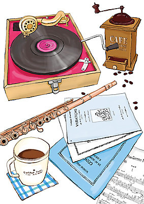 PSD 포스터 문화 커피 예술 악기 음악 백그라운드 일러스트 문화예술 관악기 사람없음 세로 머그컵 원두 커피잔 플루트 악보 오브젝트 서랍장 그라인더 턴테이블 국내일러스트 음료 가구 잔 컵 커피용품 파일형식