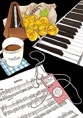 PSD 식물 꽃 포스터 문화 커피 예술 악기 음악 이어폰 백그라운드 일러스트 문화예술 사람없음 세로 장미 머그컵 건반 피아노 건반악기 MP3 커피잔 악보 냅킨 메트로놈 국내일러스트 음료 음향기기 잔 컵 전자제품 파일형식