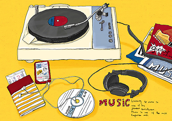 PSD 포스터 문화 예술 음악 이어폰 음향기기 백그라운드 일러스트 문화예술 사람없음 가로 다이어리 헤드폰 CD 티켓 잡지 MP3 턴테이블 레코드플레이어 국내일러스트 간행물 전자제품 사무용품 파일형식