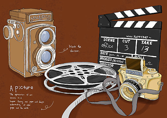 PSD 포스터 문화 예술 백그라운드 일러스트 문화예술 사람없음 가로 전자제품 카메라 가전제품 클래퍼보드 필름 영화 스트랩 국내일러스트 파일형식