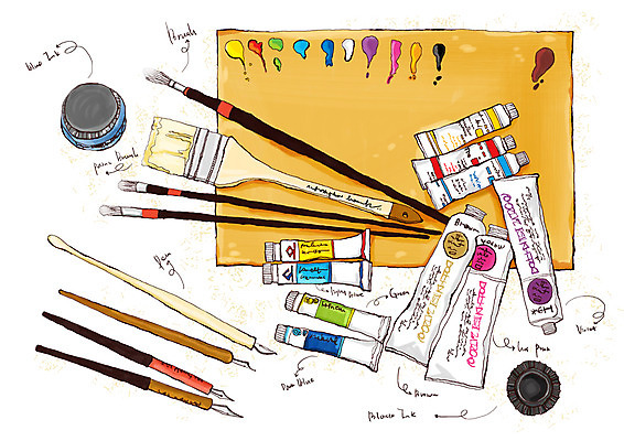 PSD 포스터 문화 예술 백그라운드 일러스트 문화예술 잉크 회화 미술 사람없음 가로 펜 물감 그림물감 미술도구 붓 팔레트 펜촉 국내일러스트 말하기 필기구 오브젝트 파일형식