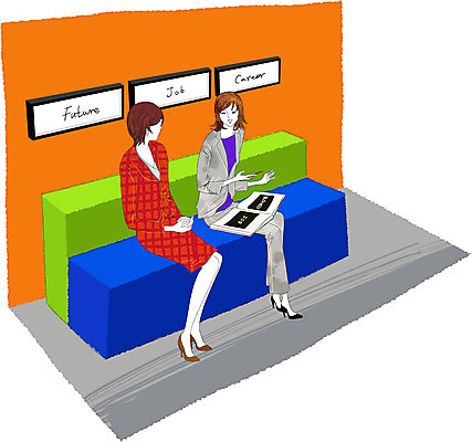 EPS 라이프스타일 여자 일러스트 회사 비즈니스 실내 대화 사람 두명 책 가로 비즈니스라이프 소파 사무실 구직 직장인 비즈니스우먼 응접실 상담 여자만 국내일러스트 직업 컨셉 의자 말하기 내부 생활 파일형식 벡터