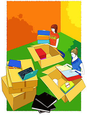 EPS 라이프스타일 여자 일러스트 회사 비즈니스 실내 사람 두명 세로 비즈니스라이프 노트북 컴퓨터 상자 사무실 직장인 비즈니스우먼 창고 저장 문서 파일 정리 여자만 국내일러스트 직업 내부 생활 전자제품 파일형식 벡터