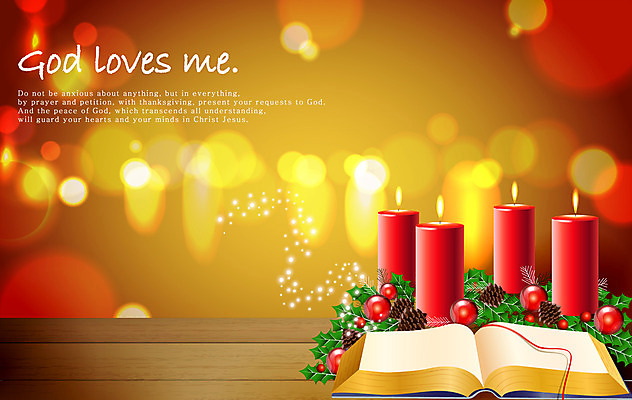 EPS 계절 기독교 종교 백그라운드 크리스마스장식 크리스마스 겨울 일러스트 초 촛불 탁자 불꽃 사람없음 책 성경 오브젝트 솔방울 겨울배경 국내일러스트 기념일 가구 종교용품 불 파일형식 벡터