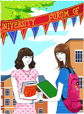 EPS 주간 나무 식물 학생 라이프스타일 배너템플릿 여자 대학생 일러스트 학교 하늘 대학생라이프 책가방 사람 야외 두명 건물 책 세로 친구 캠퍼스라이프 축제 현수막 깃발 교과서 대학교 교정 여자만 국내일러스트 자연요소 템플릿 건축물 배너 교육 가방 관계 교재 생활 파일형식 벡터