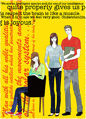 EPS 학생 라이프스타일 여자 교육 남자 대학생 의자 일러스트 대학생라이프 사람 책 캐주얼 세로 세명 친구 캠퍼스라이프 대학교 국내일러스트 옷 가구 학교 관계 생활 파일형식 벡터