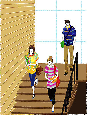 EPS 학생 라이프스타일 여자 남자 대학생 가방 일러스트 학교 대학생라이프 책가방 실내 사람 책 캐주얼 세로 세명 친구 계단 캠퍼스라이프 대학교 교정 국내일러스트 잡화 옷 교육 관계 내부 생활 파일형식 벡터