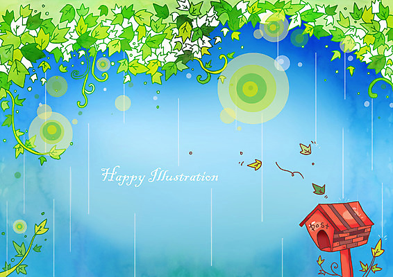 PSD 식물 영어 줄기 백그라운드 잎 일러스트 상상 날씨 사람없음 가로 판타지 공백 우체통 원형 비 담쟁이덩굴 덩굴 오브젝트 빗줄기 국내일러스트 자연요소 도형 문자 비_날씨 파일형식