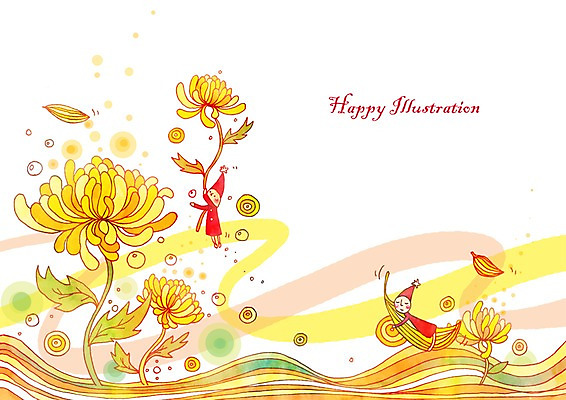 PSD 식물 영어 꽃 물결 컬러 백그라운드 곡선 일러스트 상상 나뭇잎 국화 요정 가로 판타지 노란색 공백 비행 공기방울 가상인물 국내일러스트 문자 선 잎 파일형식