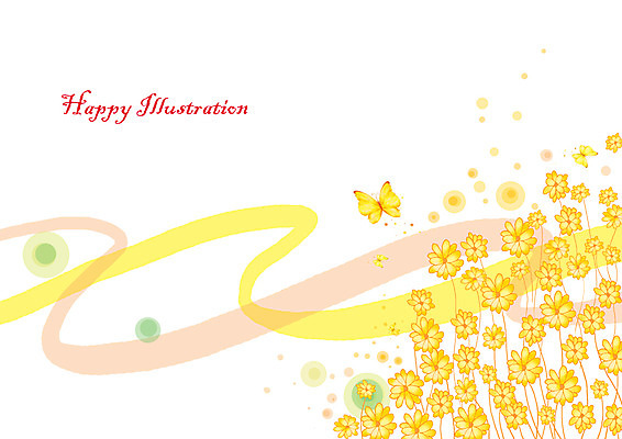 PSD 식물 영어 꽃 컬러 나비 곤충 백그라운드 꽃밭 절지류 곡선 일러스트 상상 사람없음 가로 판타지 노란색 공백 원형 국내일러스트 도형 동물 문자 선 파일형식