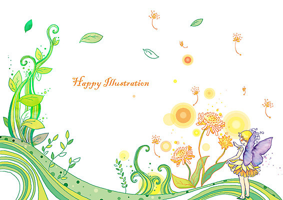 PSD 식물 영어 꽃 줄기 백그라운드 잎 날개 일러스트 상상 요정 한명 가로 판타지 공백 원형 민들레 민들레홀씨 기하학 가상인물 국내일러스트 도형 문자 1 무늬 사람 파일형식