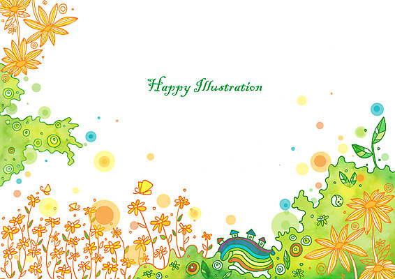 PSD 식물 영어 꽃 컬러 나비 곤충 백그라운드 무지개 잎 꽃밭 일러스트 상상 주택 사람없음 건물 가로 판타지 노란색 공백 원형 숲 국내일러스트 자연요소 도형 동물 문자 건축물 파일형식