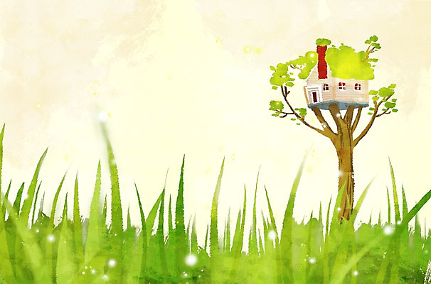 PSD 나무 식물 사계절 계절 백그라운드 일러스트 자연 주택 풍경 잔디 초원 사람없음 건물 봄풍경 봄 공백 풀 나무집 봄배경 국내일러스트 건축물 생태계 파일형식