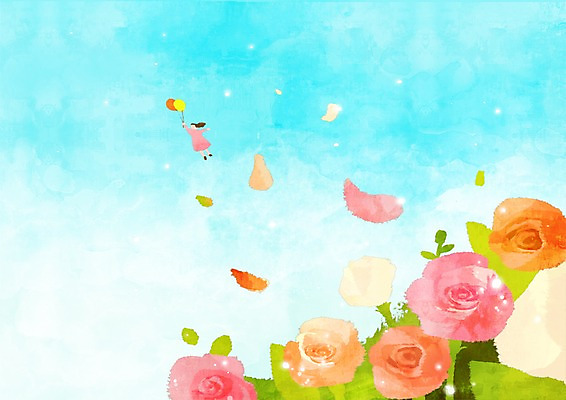 PSD 식물 사계절 계절 여자 꽃 백그라운드 꽃밭 일러스트 상상 자연 하늘 바람 사람 풍경 판타지 장미 봄풍경 봄 공백 비행 풍선 여자만 봄배경 국내일러스트 자연요소 날씨 생태계 파일형식