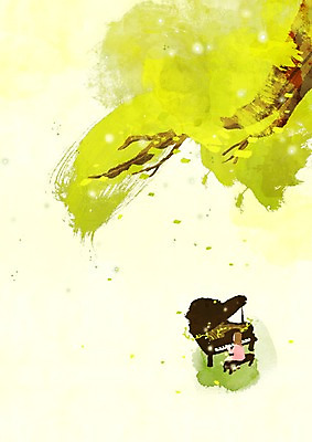 PSD 나무 식물 사계절 계절 여자 악기 음악 줄기 백그라운드 연주 일러스트 자연 사람 풍경 하이앵글 봄풍경 봄 나뭇가지 건반 피아노 건반악기 여자만 봄배경 국내일러스트 뷰포인트 문화예술 생태계 파일형식