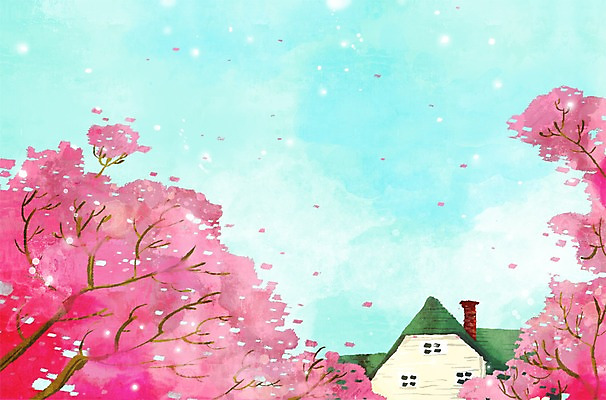 주간 PSD 나무 식물 사계절 계절 꽃잎 꽃 백그라운드 일러스트 자연 하늘 지붕 바람 주택 풍경 사람없음 야외 건물 봄풍경 봄 공백 진달래 봄배경 국내일러스트 자연요소 건축물 날씨 생태계 파일형식