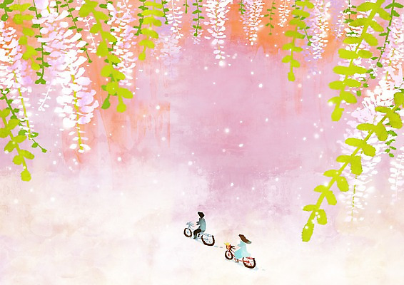 PSD 나무 식물 커플 사계절 계절 여자 남자 꽃 줄기 백그라운드 데이트 일러스트 자연 사람 풍경 두명 하이앵글 자전거 봄풍경 봄 공백 버드나무 아카시아 아카시아꽃 아카시아나무 봄배경 국내일러스트 뷰포인트 관계 바이크 생태계 파일형식