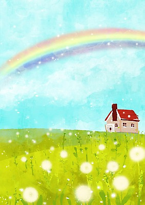 주간 PSD 식물 사계절 계절 꽃 백그라운드 무지개 꽃밭 일러스트 자연 하늘 주택 풍경 초원 사람없음 야외 봄풍경 봄 민들레 민들레홀씨 봄배경 국내일러스트 자연요소 건물 생태계 파일형식