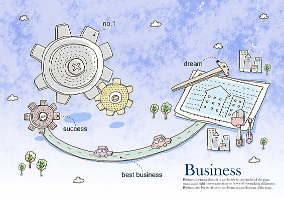 PSD 도로 백그라운드 일러스트 비즈니스 자동차 성공 설계 자 빌딩 사람없음 건물 꿈 설계도 공구 스패너 드라이버 목표 톱니바퀴 국내일러스트 건축물 길 육상교통 컨셉 교통시설 문구용품 건설업 도구 파일형식