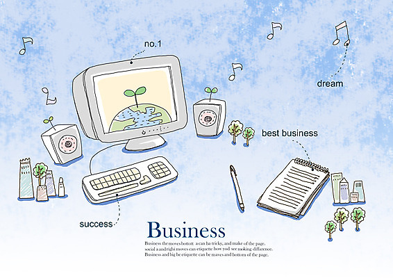 PSD 백그라운드 일러스트 비즈니스 통신 사람없음 컴퓨터 펜 모니터 공책 스피커 키보드 스프링노트 정보화 국내일러스트 음향기기 문구용품 전자제품 필기구 파일형식