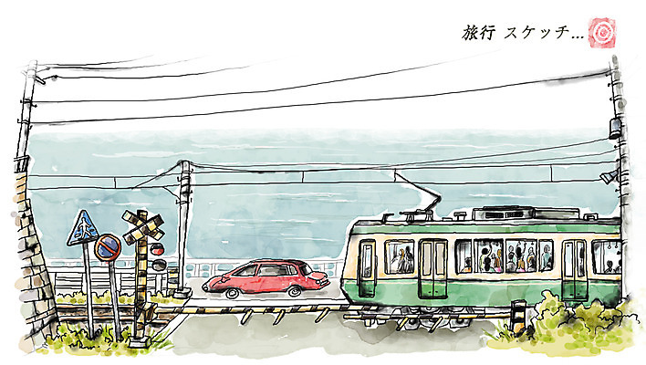 PSD 아시아 여유 바다 여행 일러스트 자동차 휴식 사람 여러명 일본 표지판 횡단보도 도쿄 신호등 일본여행 전봇대 전차 과거 승객 에노덴전차 국내일러스트 공공시설 감정 나라 육상교통 해외여행 다수 컨셉 대중교통 알림판 보행로 파일형식